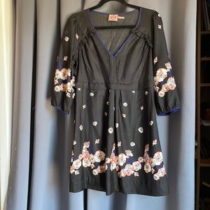 Juicy couture 100% silk black dress with pink flowers.